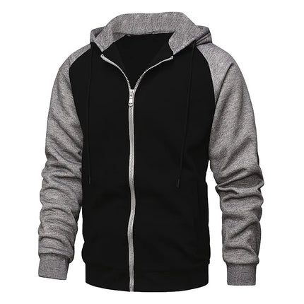 Men's Fleece Hoodies Long Sleeve Sweatshirts for Men Zipper Hooded Mens Fashion Color Blocking Sweatshirt Slim Fit Jacket Coat