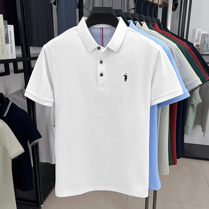 100% pure cotton short-sleeved men's polo shirt, summer fashion, high-end brand, pony embroidery, golf top, casual business T-shirt