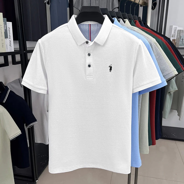100% pure cotton short sleeved men's polo shirt summer fashion high-end brand pony embroidery golf top casual business T-shirt