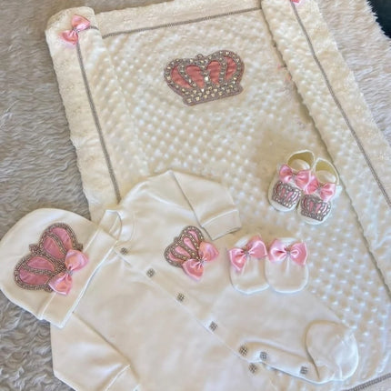Baby Girl Boy Princess Prince Hospital Exit Newborn Bling Outfits Baby Bottles Gift Set Baby Shower Gift 5pcs Crown Romper