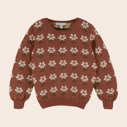 Autumn Winter New Fashionable Casual Floral Jumpsuit Girls' Corduroy Dress Pullover Knitted Sweater Children's Clothing Set