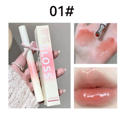 Kakashow Mirror Watery Lip Gloss Iron Brush Head Jelly Lipgloss Moisturizing Lip Tint Lipstick Nature Nude Lips Makeup Cosmetics