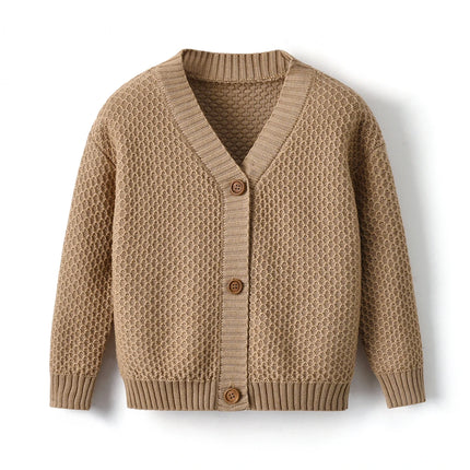 Baby Boy Girl Boutique Knitted Cardigan Solid Color Brother Sister Matching Knitting Kids Children Sweater For Daily Wear
