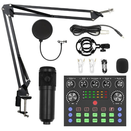 Professional BM800 Condenser Microphone Kit V8Sound Card Set Audio Mixer Live Podcast Equipment Bundle Streaming AudioSmartphone
