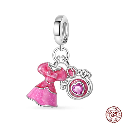 100% 925 Sterling Silver Fashion Pink Princess Skirt Bag Lipstick Charms Beads Fit Qikaola Original Bracelets DIY Jewelry Gifts