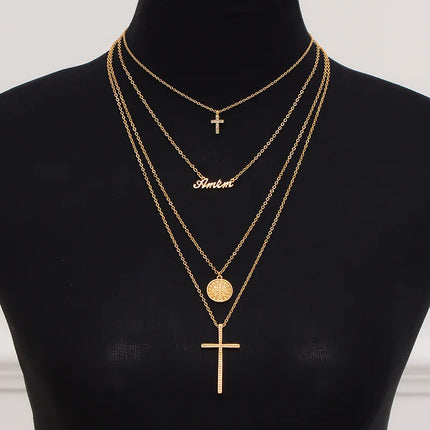 Summer Black Rhinestone Cross Jesus Pendant Choker Necklace for Women Punk Vintage Double Layers Chain 2026 Neck Boho Jewelry