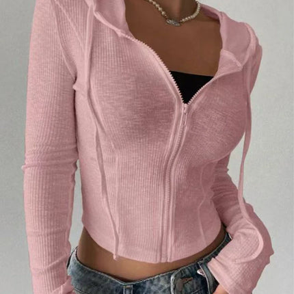 2025 autumn and winter knitted fashionable sweater, slim fit sports pullover, hooded sweatshirt, short zipper hooded jacket