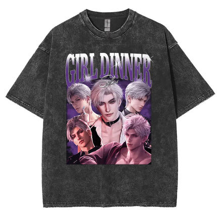 Funny Girl Dinner Caleb Graphic Tee Shirt Love and Deepspace Novelty Cotton T Shirts Fashion High Quality Vintage Washed T-Shirt
