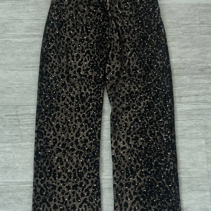 Leopard Print Rhinestone Zip Up Hoodie & Wide Leg Pants Set Women 2026 Loose Fit Y2K Streetwear Two Piece