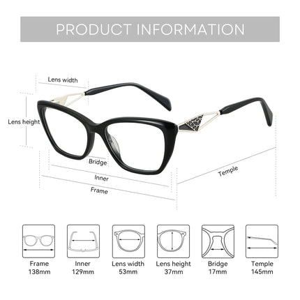 ZENOTTIC Black Cat Eye Optical Glasses Frame Peculiar Fashion Leg Women Non-Prescription Acetate Square Eyeglasses MG6592
