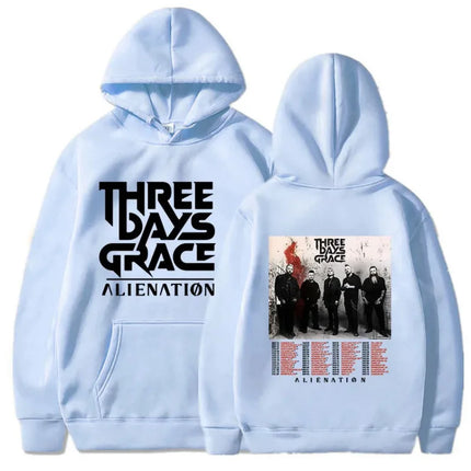 Three Days Grace Alienation Tour 2025 Hoodies Street Style Long Sleeve Cotton Sweatshirts for Women with Hat Print Design