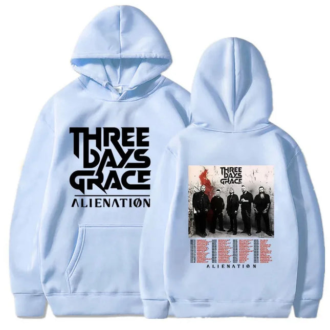 Three Days Grace Alienation Tour 2025 Hoodies Street Style Long Sleeve Cotton Sweatshirts for Women with Hat Print Design