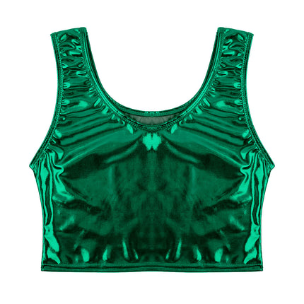 Womens Fashion Shiny Metallic Tank Crop Top Shiny Metallic Vest Tops Bustier Blouse Shirt Camis Rave Party Clubwear Costume