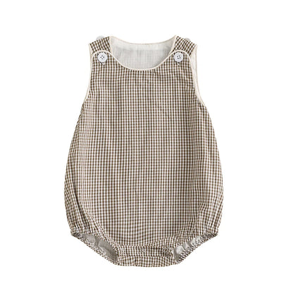Baby Summer Tank Romper Plaid Print Sleeveless Round Neck Jumpsuit for Boys and Girls