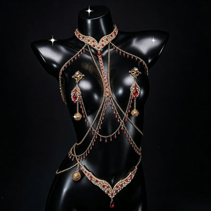 Sexy Ruby Bell Nipple Clip All-in-One Erotic Nipple Chains 5 Sizes of Butt Plugs Breast Stimulation Sexy Accessories SM Sex Toy