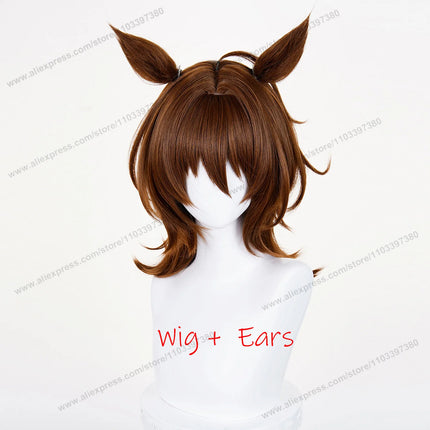 Agnes Tachyon Cosplay Wig 43cm Short Mixed Brown Women Wigs Anime Cosplay Wig Halloween Heat Resistant Synthetic Hair
