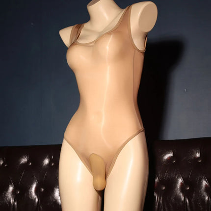 1pc Mens Sexy Lingerie Oil Shiny Swimsuit Leotard Transparent Bodysuit Sports Fitness Jumpsuit Tank Tops Solid Color