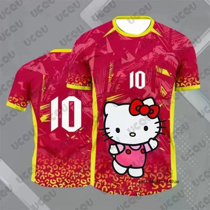 New Arriavl Summer HelloKitty No.10 Print Football Jersey T Shirt For Children Short Sleeve Tees Casual Sports Kids/Adult Tops