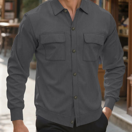 New 2025 Men's Casual Fashionable Long Sleeve Corduroy Shirt Cardigan Summer Season Neutral Minimalist Style Origin China