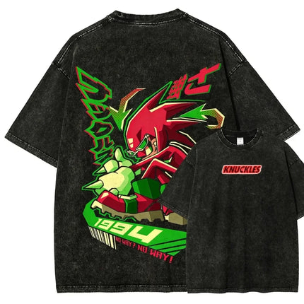 Classic Anime Manga Games Sonic Peripherals Print T-shirts Fashion Loose Casual Oversized Tee Men Women Retro Washed Cotton Tops