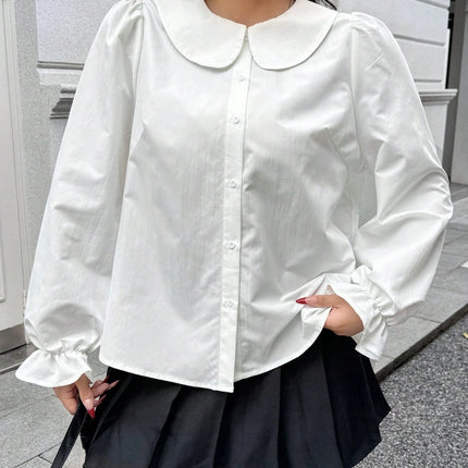 High-quality solid-color women's shirts, fashionable long-sleeved tops with baby collars/new cardigans for women to wear inside