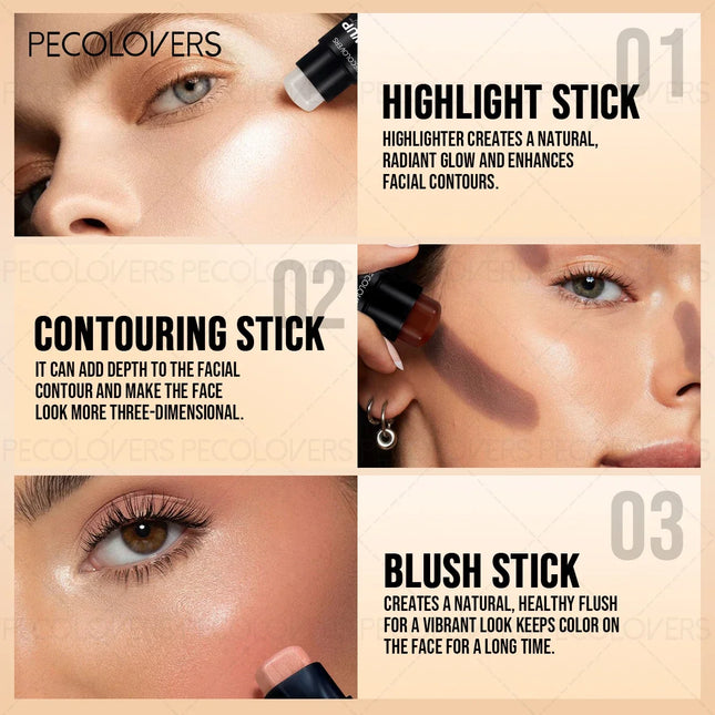 1PC Shimmer Face Concealer & Blush Stick, Non-Greasy, Waterproof, Long-Lasting, Suitable for Beginners