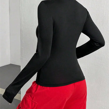 Women Spider Print Round Neck Long Sleeve Crop Tee Top Autumn Winter Spring Y2K Clothes Slim fit T-shirt
