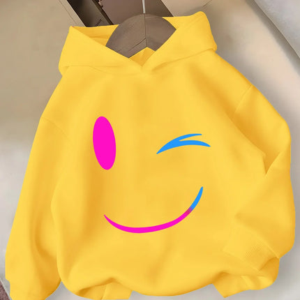 2026 autumn and winter simple smiling face printed hoodie for boys and girls outdoor leisure fashion sports sweatshirt