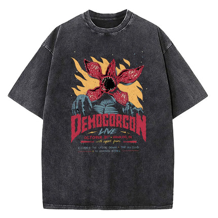 Demogorgon Hawkins Vintage Washed T Shirt Women Men Anime Cotton T Shirt Summer Harajuku Street Tops Clothing