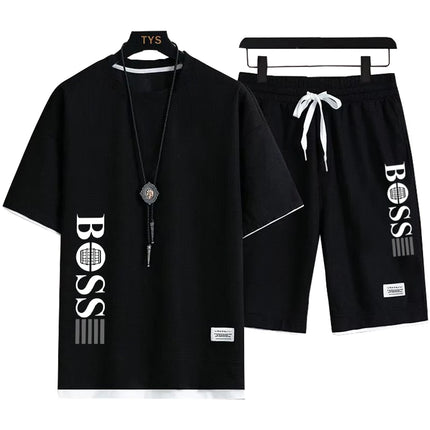 2026 Summer New Arrival Men's Casual Fashion Printed Bear Outdoor Sports Loose Quick-Drying Short-Sleeve T-Shirt + Shorts Set