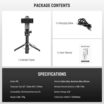NEEWER Selfie Stick with Detachable Bluetooth Remote Shutter, Lightweight Foldable Travel Tripod for iPhone YouTube/TikTok Vlogs