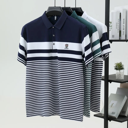 High quality fashion striped short sleeve polo shirt men's luxury brand embossed design summer new breathable T-shirt golf top