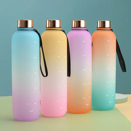 1L Water Bottles for Girls Kids Leakproof Gym Fitness Sports Bottle for Outdoor Travel, Camping Frosted Plastic Drinking Bottle