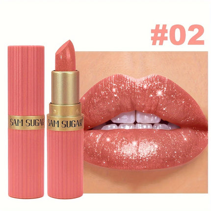 Coral Pearlescent Lipstick - Waterproof, Long-Lasting Shimmer Gloss with Golden Cap, Non-Sticky Formula, Easy Application