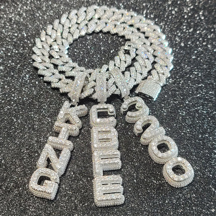 Custom Name Vertical Necklace Pendant Fashion Cube Double Layer Word Jewelry Personalized Iced Out Letter Number Chain For Men