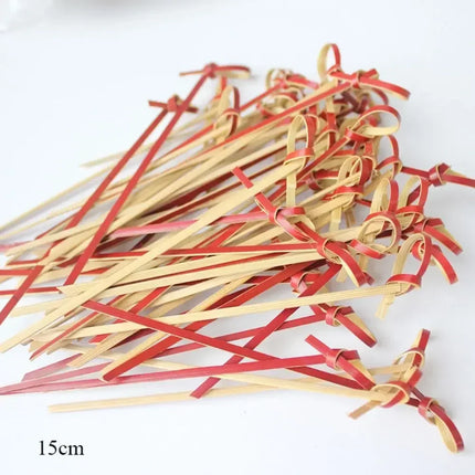 100Pcs Barbeque Bar Tool Kitchen Bar Cocktail Picks Disposable Bamboo Knot Skewers Fruit Forks Stick Household Party Decoration