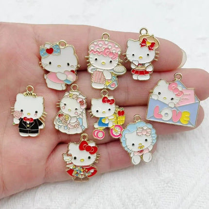 8/9/10PCS Cute Cartoon Cat DIY Alloy Accessories Earrings Necklace Bracelet Keychain Bag Accessories Pendants