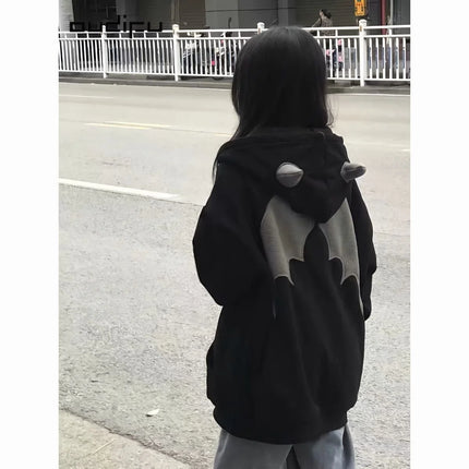 Hoodies Devil Women Men Dark Style Vintage Harajuku Hoody Zip Up Sweatshirt Hip Hop Streetwear Y2k Aesthetic Grunge Cardigan