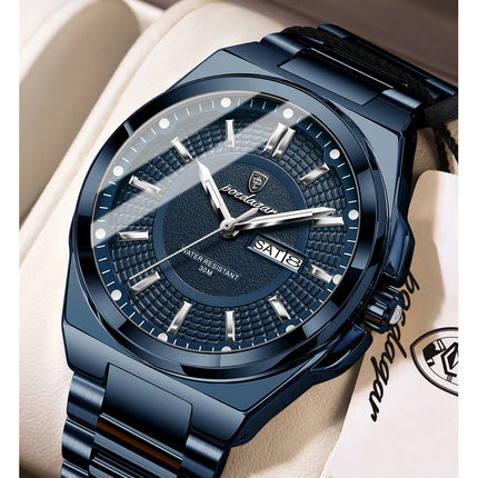 POEDAGAR Top Business Men Wristwatch Stainless Steel Waterproof Luminous Casual Man Watch Date Week Stylish Men's Quartz Watches