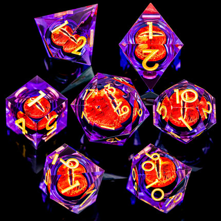 7PCS Lliquid Flow Core Eye of Sauron D20 Dnd Sharp Edge Resin Dice Set D and D Dungeon and Dragon Role Playing Games D&D Dice