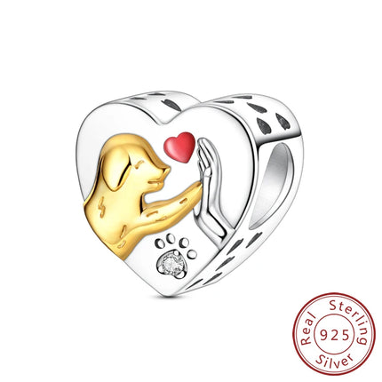 Original 925 Sterling Silver Charm Bead Balloon Poodle Cute Puppy Heart Charm Fit Bracelet Bangle Pendant Women DIY Jewelry Gift