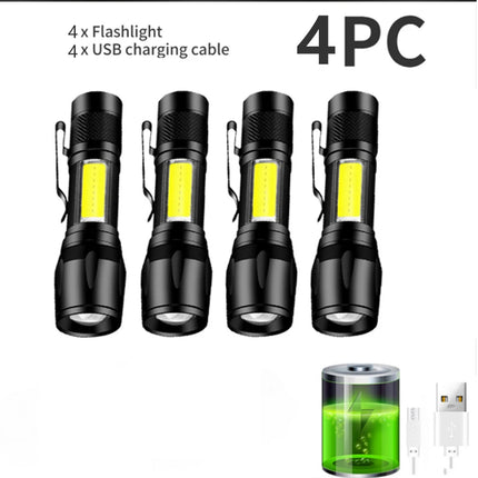 Mini LED Flashlight COB+XPE Portable Torch USB Charging Camping Lantern Zoomable Focus Light Tactical Flashlight with Pen Clip