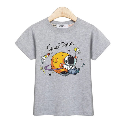 Baby Boys Astronaut Tops Fall Summer Cotton Clothing Kids Cartoon Spaceman T-shirt Children Casual Tees 3-14T