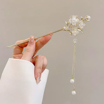 Charm Metal Hairpins Retro Antique Tassel Phoenix Student Pearl Rhinestone Butterfly Hair Stick Jewelry Wedding Hair Accessories