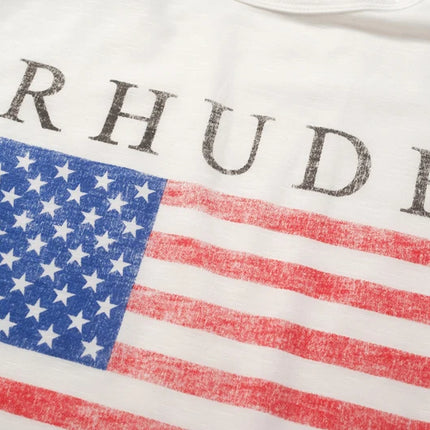 USA Flag Print RHUDE T Shirt Men Women American Streetear High Quality Loose Short Sleeve Tees Tops