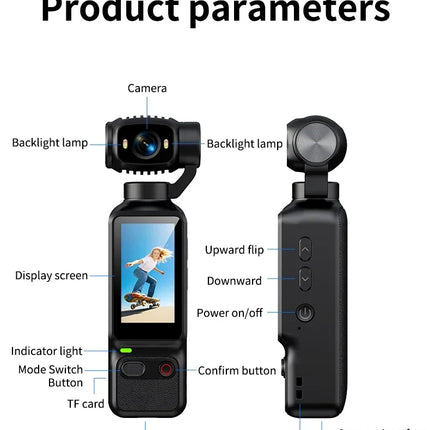 HD 4K Action Camera 180 Degree Rotatable For Vlog YouTube Tiktok Girls Record Life Video Recording Entry Portable Action Camera