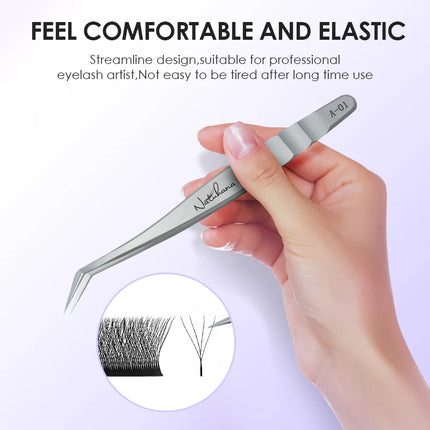 NATUHANA  Eyelash Extensions Tweezers Lash Artists High Precision Stainless Steel Superhard Anti-Static Tweezers Makeup Tools