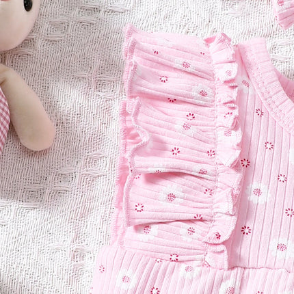 2PCS Summer Baby Girl Jumpsuit with Round Neck Butterfly Sleeve Design, Cute Sweet and Lively Princess Style Newborn Jumpsuit
