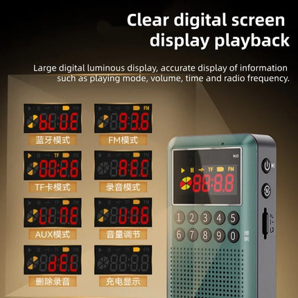 Pocket FM Radio, Bluetooth MP3 Player with Voice Recorder,TF Card Support, LED Digital Display, Portable Radio for Travel