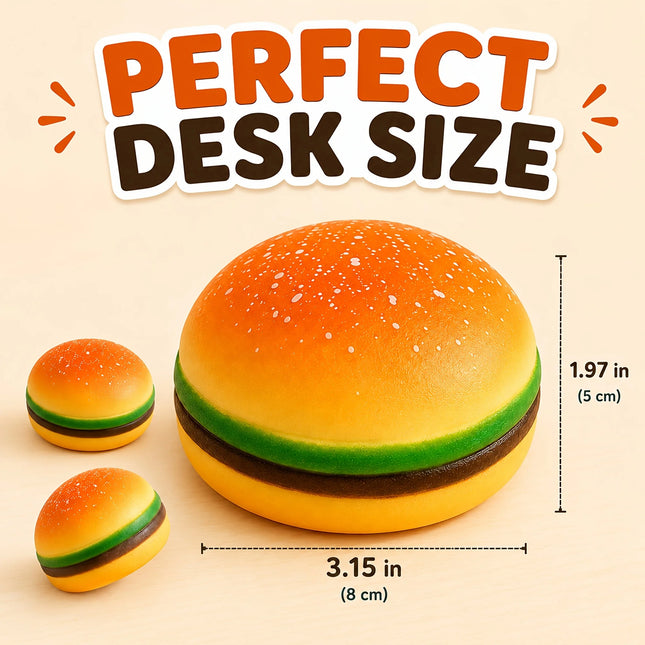 Cute Hamburger Squishy Stress Relief Toy Soft Mochi Squeeze Fidget Toy 8cm Simulated Burger Anti Anxiety Squeeze Toy Desk Decor Funny Gift for Kids Adults